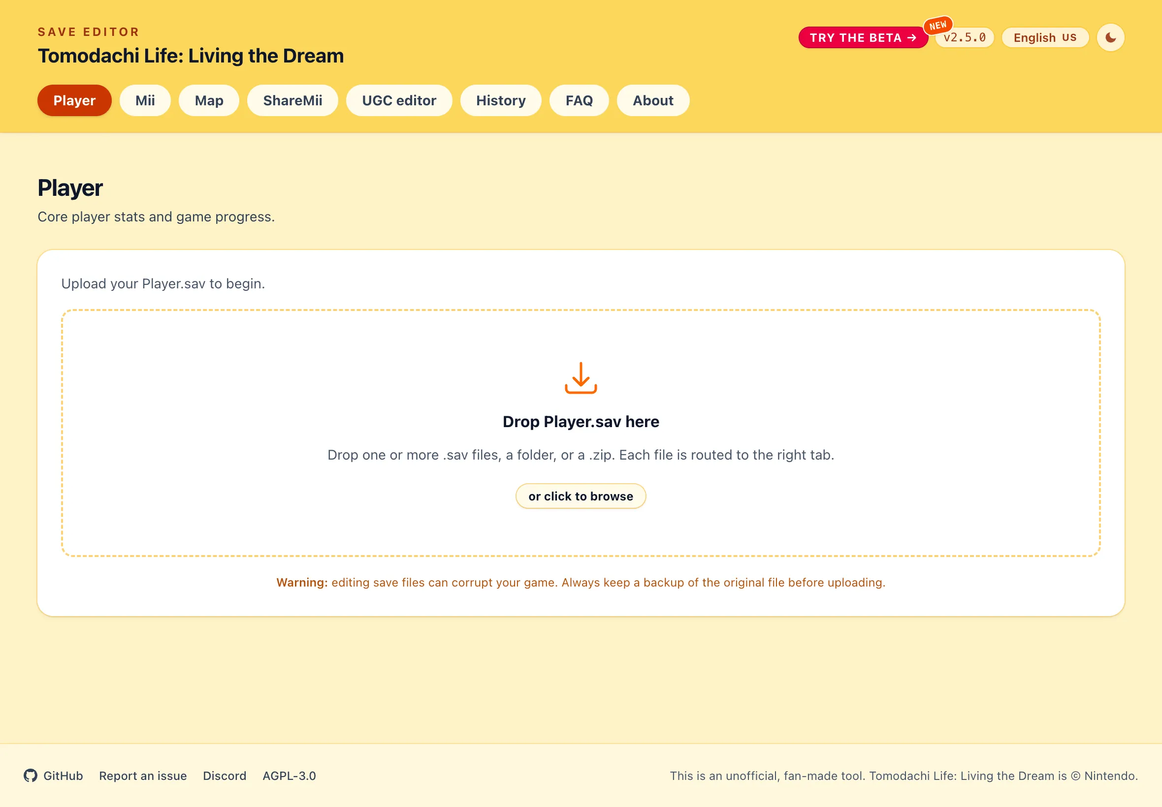 Home page with empty drop zone